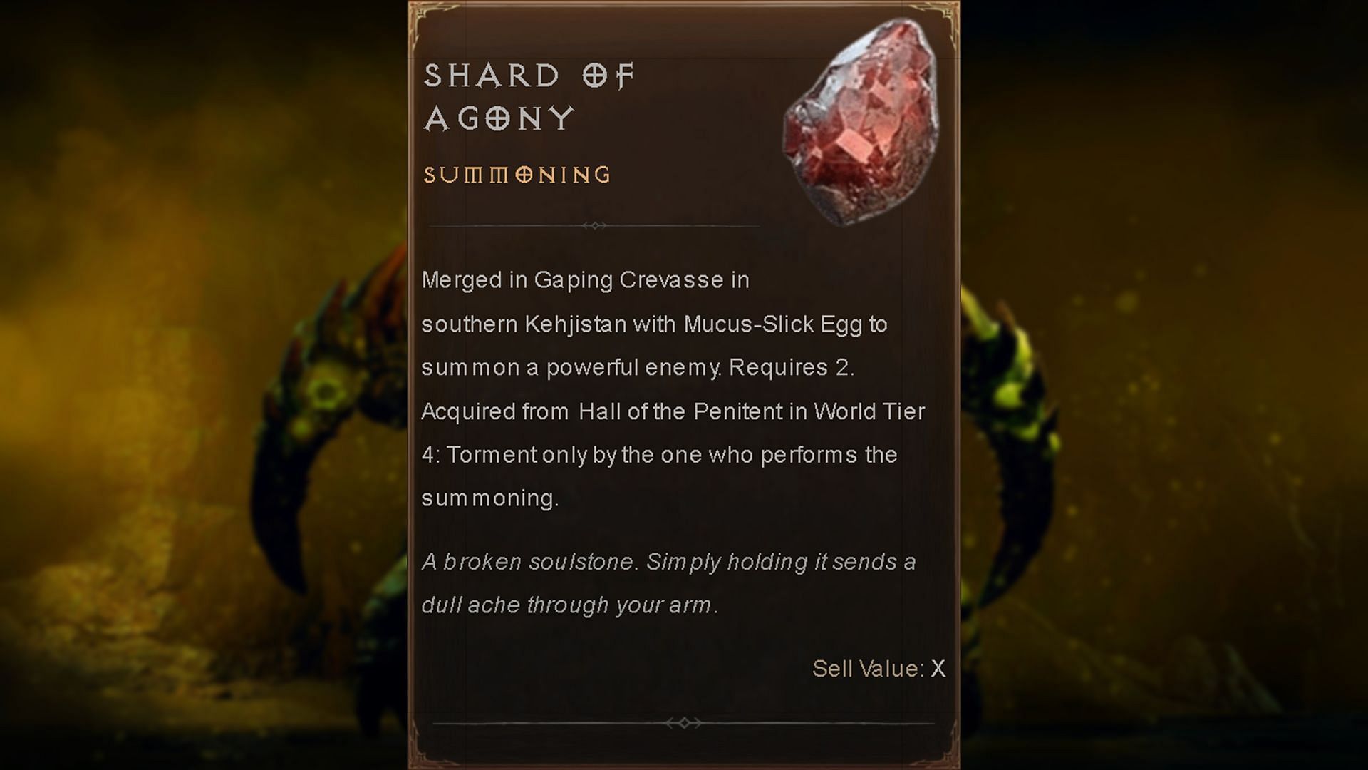 Shards of Agony are required to unlock boss loot hoard of Duriel (Image via Blizzard Entertainment)